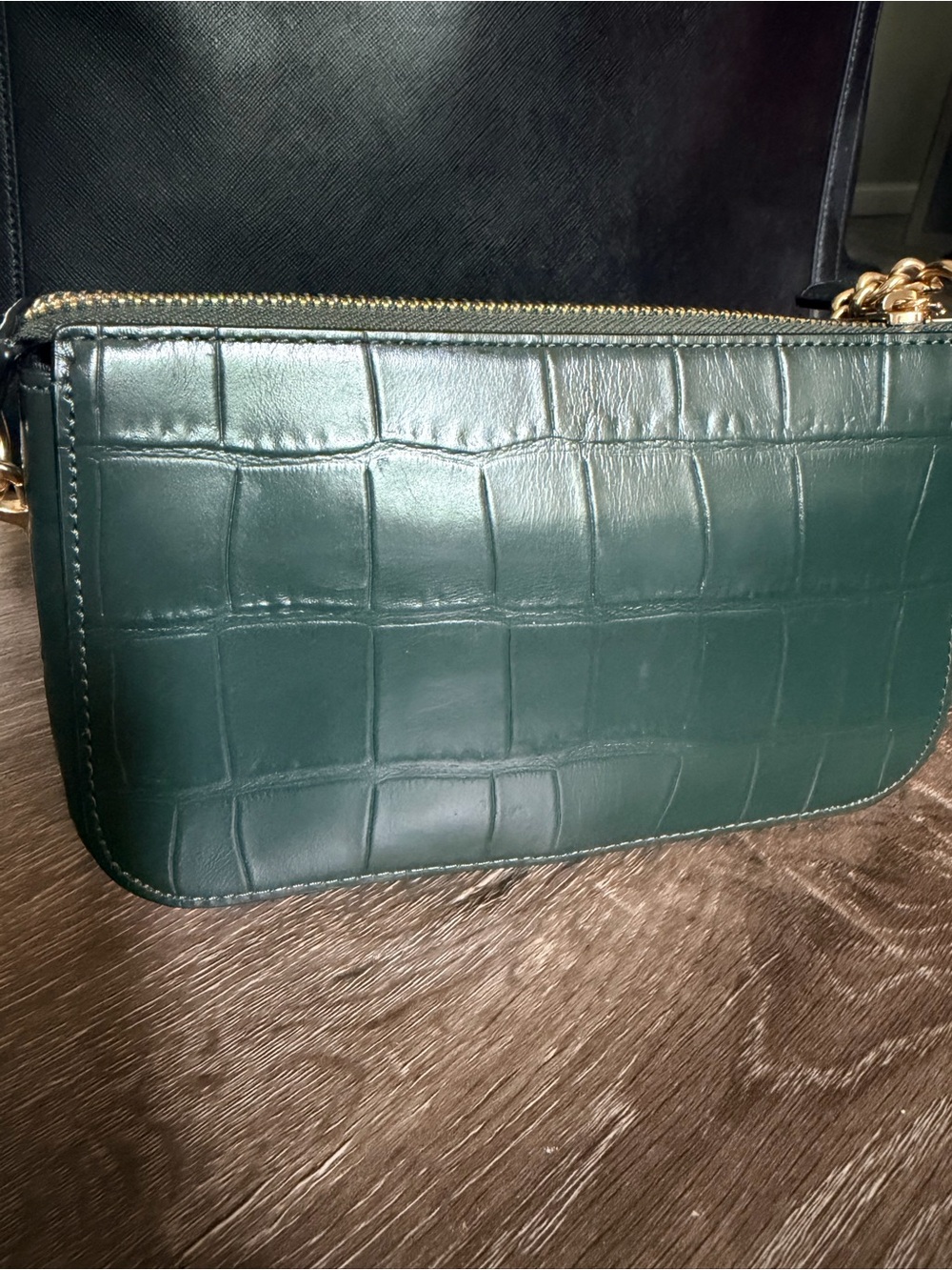 Dark Green/gold Coach Nolita 19 crocodile embossed leather purse - Picture 3 of 4